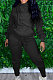Black Casual Long Sleeve Oblique Neck Hoodie Jogger Pants Sports Sets S66318-4