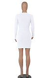 Khaki Women Long Sleeve Casual Solid Color V Collar Tight Mid Waist Mini Dress WMZ2667-4