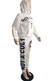 White Head Portrait Letter Printed Long Sleeve Hoodie Jogger Pants Sets JG062