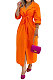 Orange Women Long Sleeve Solid Color Turn-Down Collar Casual Long Waistband T Shirt/Shirt Dress YZ7079 -1