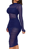 Black Euramerican Club Lady Mesh Spaghetti Tank Shorts Round Collar Pullover Ruffle Mini Dress Three Pieces WMZ2482-1