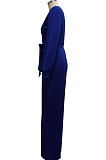 Blue High Quality Women's Puff Sleeve V Collat Collect Waist Solid Color Jumpsuits SMR10749-2