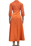 Green Women Long Sleeve Solid Color Turn-Down Collar Casual Long Waistband T Shirt/Shirt Dress YZ7079 -2