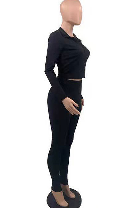 Orange Cotton Blend Zipper Long Sleeve Pencil Pants Slim Fitting Sets QSS51052-4