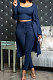 Dark Blue High Elastic Ribber Tank&Cardigan Coat Pencil Pants Three Piece ARM8312-5