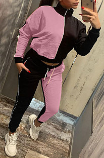 Pink Casual Women's Color Matching Long Sleeve Jogger Sports Sets HHM6533-7