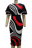 Red Digital Printed Ruffle Sleeve Round Neck Elegant For Party Wrap Dress SMR10721-2