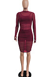 Black Euramerican Club Lady Mesh Spaghetti Tank Shorts Round Collar Pullover Ruffle Mini Dress Three Pieces WMZ2482-1