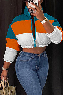 Orange Women's New Color Matching High Neck Cotton-Padded Clothes Jacket GLS10065-3