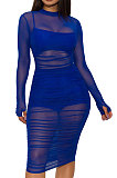 Black Euramerican Club Lady Mesh Spaghetti Tank Shorts Round Collar Pullover Ruffle Mini Dress Three Pieces WMZ2482-1