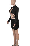 White Women Long Sleeve Pure Color Sexy Bandage Strapless Hollow Out Mini Dress WMZ2679-2