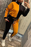 Yellow Casual Women's Color Matching Long Sleeve Jogger Sports Sets HHM6533-1