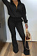 Black Simple New Long Sleeve Zip Front Tops Flare Pants Plain Color Sets HG1511-4
