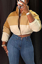 Yellow Women's New Color Matching High Neck Cotton-Padded Clothes Jacket GLS10065-1