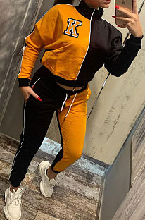 Orange Casual Women's Letter Color Matching Long Sleeve Jogger Sports Sets HHM6531-4