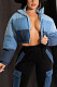 Blue Women's New Color Matching High Neck Cotton-Padded Clothes Jacket GLS10065-2