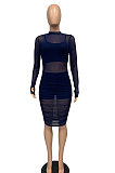 Royal Blue Euramerican Club Lady Mesh Spaghetti Tank Shorts Round Collar Pullover Ruffle Mini Dress Three Pieces WMZ2482-5