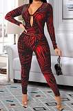 Brown Euramerican Women Autumn Sexy Trendy Leaves Printing Hollow Out Pants Sets SH7289-2