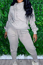 Grey Casual Long Sleeve Oblique Neck Hoodie Jogger Pants Sports Sets S66318-5