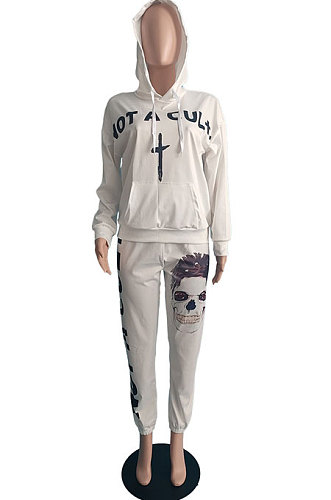 White Head Portrait Letter Printed Long Sleeve Hoodie Jogger Pants Sets JG062