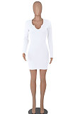 Khaki Women Long Sleeve Casual Solid Color V Collar Tight Mid Waist Mini Dress WMZ2667-4