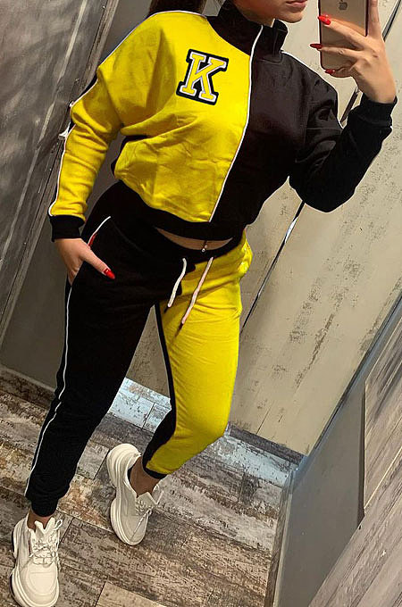Blue Casual Women's Letter Color Matching Long Sleeve Jogger Sports Sets HHM6531-3