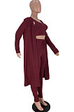 Dark Blue High Elastic Ribber Tank&Cardigan Coat Pencil Pants Three Piece ARM8312-5