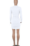 White Women Long Sleeve Pure Color Sexy Bandage Strapless Hollow Out Mini Dress WMZ2679-2