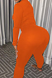 Blue Cotton Blend Zipper Long Sleeve Pencil Pants Slim Fitting Sets QSS51052-1
