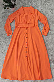Orange Women Long Sleeve Solid Color Turn-Down Collar Casual Long Waistband T Shirt/Shirt Dress YZ7079 -1