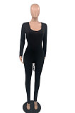 Orange Sexy Long Sleeve Back Tighten The Belt Solid Color Bodycon Jumpsuits QSS51053-2