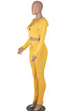 Black Women Autumn Winter Fashion Pure Color Long Sleeve Bandage Hollow Out Sexy Pants Sets WMZ2672-1