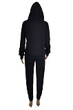 Grey Casual Long Sleeve Oblique Neck Hoodie Jogger Pants Sports Sets S66318-5