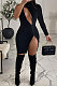 Black Women Solid Color Sexy Fashion Single Sleeve Double Zipper Backless Mini Dress SH7290