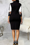 Multicolor Printed Luxe Long Sleeve Collect Waist Hip Dress SMR10720