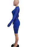 Neon Green Euramerican Club Lady Mesh Spaghetti Tank Shorts Round Collar Pullover Ruffle Mini Dress Three Pieces WMZ2482-7
