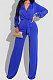 Blue High Quality Women's Puff Sleeve V Collat Collect Waist Solid Color Jumpsuits SMR10749-2