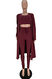 Dark Blue High Elastic Ribber Tank&Cardigan Coat Pencil Pants Three Piece ARM8312-5