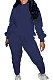 Navy Blue Casual Long Sleeve Oblique Neck Hoodie Jogger Pants Sports Sets S66318-1