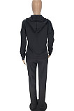 Coffee Women Individuality Loose Bandage Long Hoodie Solid Color Pants Sets QMQ7068-3