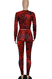 Red Euramerican Women Autumn Sexy Trendy Leaves Printing Hollow Out Pants Sets SH7289-1