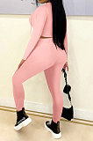 Wine Red Women Autumn Winter Fashion Pure Color Long Sleeve Bandage Hollow Out Sexy Pants Sets WMZ2672-3