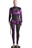 Purple Nigh Club Velvet Mesh Spliced Long Sleeve Irregular Jumpsuits SY8830-3