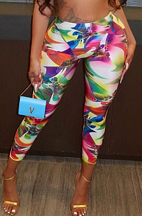 Yellow Casual Design Printed Elastic Yoga Hip Pants FH181-1