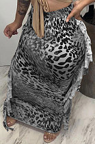 Black Euramerican Women Leopard Printing Tassel Skirts HM5516-1