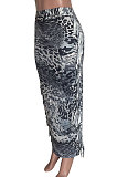 Black Euramerican Women Leopard Printing Tassel Skirts HM5516-1