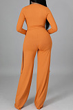 White Ribber Long Sleeve V Neck Irregular Tops Trousers Solid Color Set SY8829-1