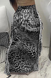 Orange Euramerican Women Leopard Printing Tassel Skirts HM5516-3