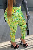 Light Green Casual Design Printed Elastic Yoga Hip Pants FH181-7