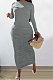 Gray Women Long Sleeve Solid Color Fashion Round Collar Shirred Detail Long Dress YSH86273-1